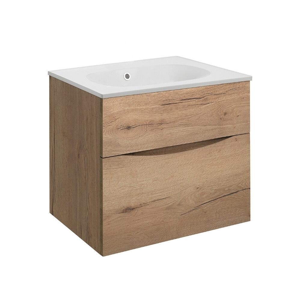 Product Cut out image of the Crosswater Glide II Windsor Oak 600mm Double Drawer Unit with Matt White 0 Tap Hole Basin